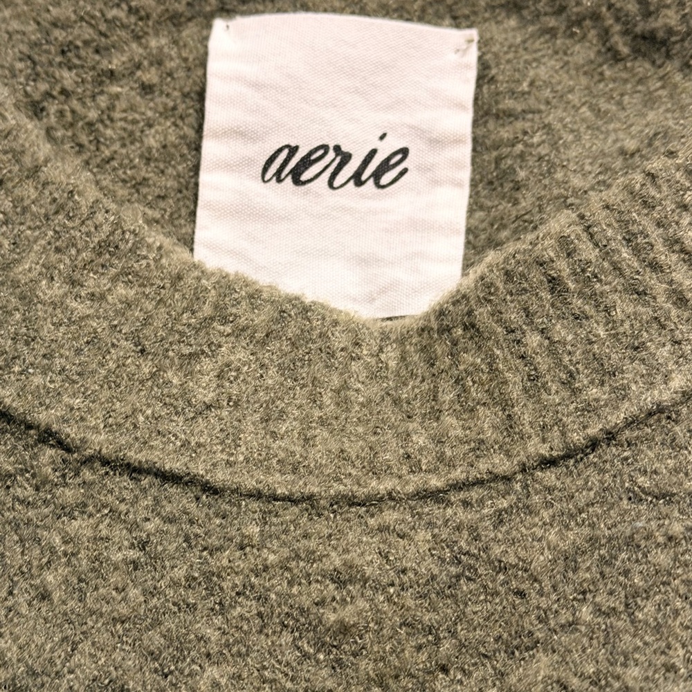 Aerie Olive and Cream Striped Crewneck Sweater - Picture 3 of 3
